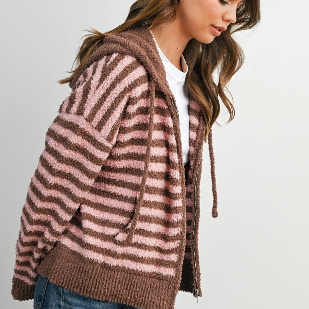 Jayden Striped Zip-Up Hooded Cardigan | Women's Fall & Winter Jacket | Striped - Picture 9 of 13